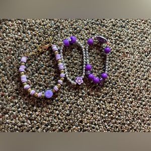 Purple rain bracelet set, including clay bead bracelet